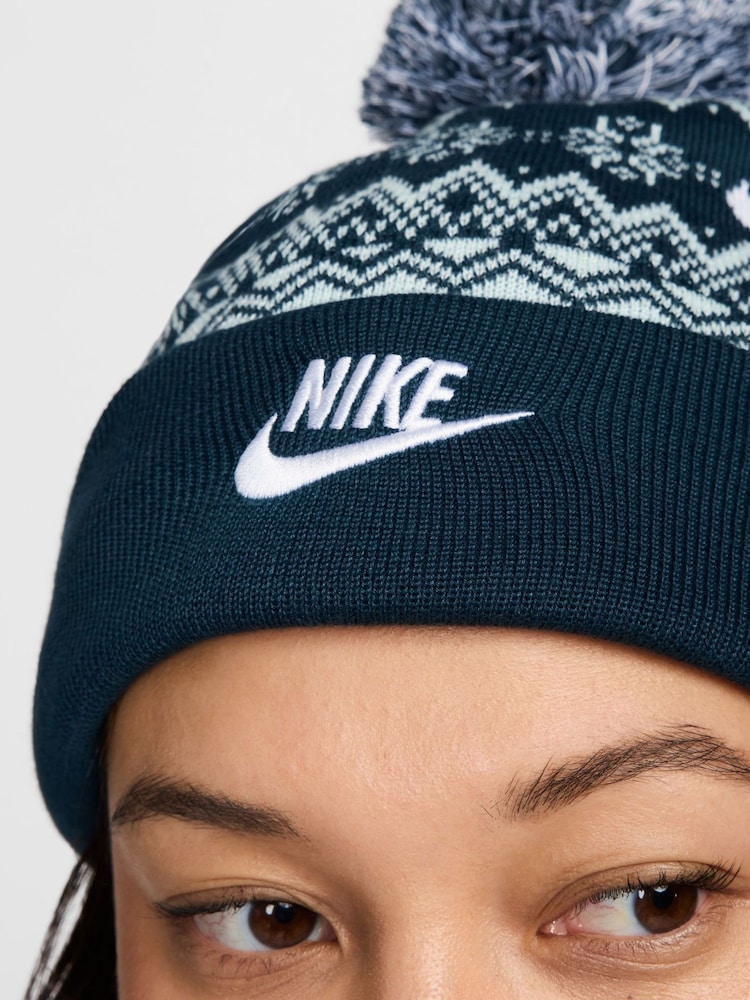 Nike Blue Peak Fair Isle Pattern Beanie - Image 4 of 4