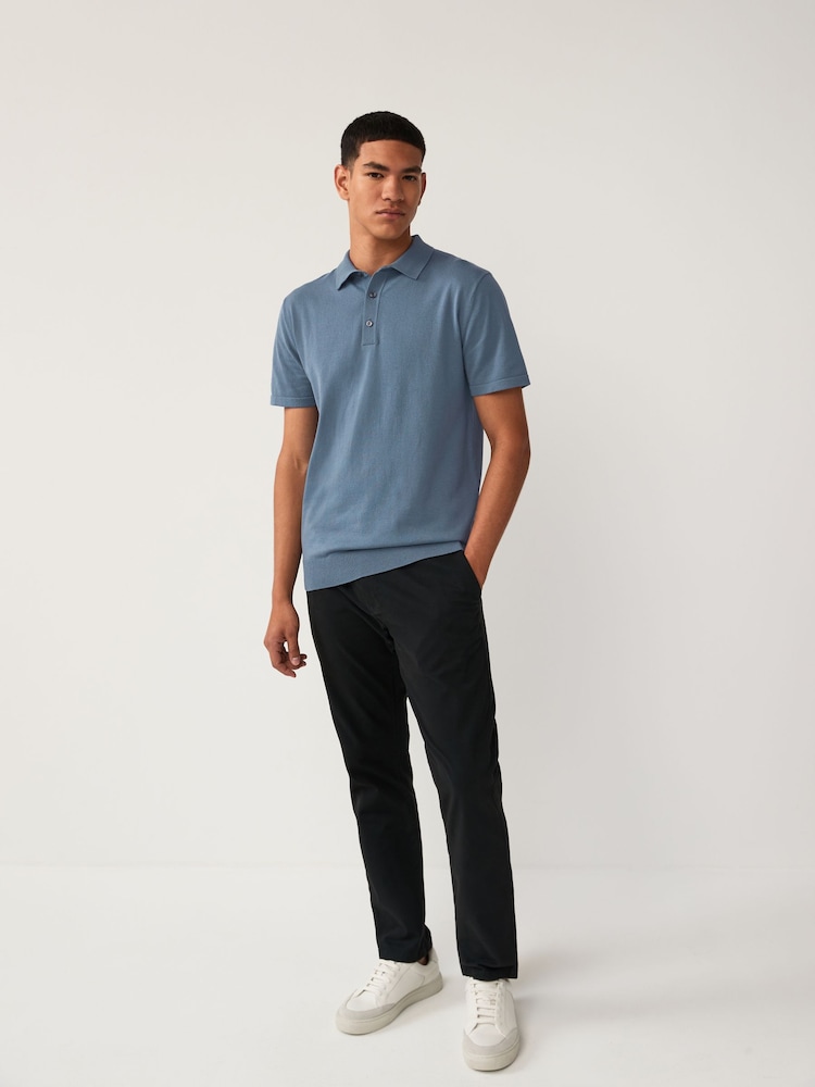 Slate Blue Slim Fit Cotton Rich Short Sleeve Knit Polo Shirt - Image 3 of 7