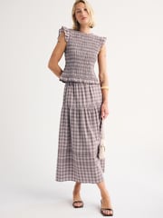 Abercrombie & Fitch Brown Flowy Check Cotton Maxi Skirt - Image 1 of 5