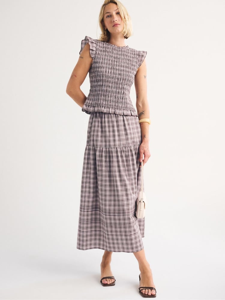 Abercrombie & Fitch Brown Flowy Check Cotton Maxi Skirt - Image 1 of 5
