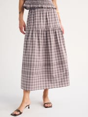 Abercrombie & Fitch Brown Flowy Check Cotton Maxi Skirt - Image 2 of 5