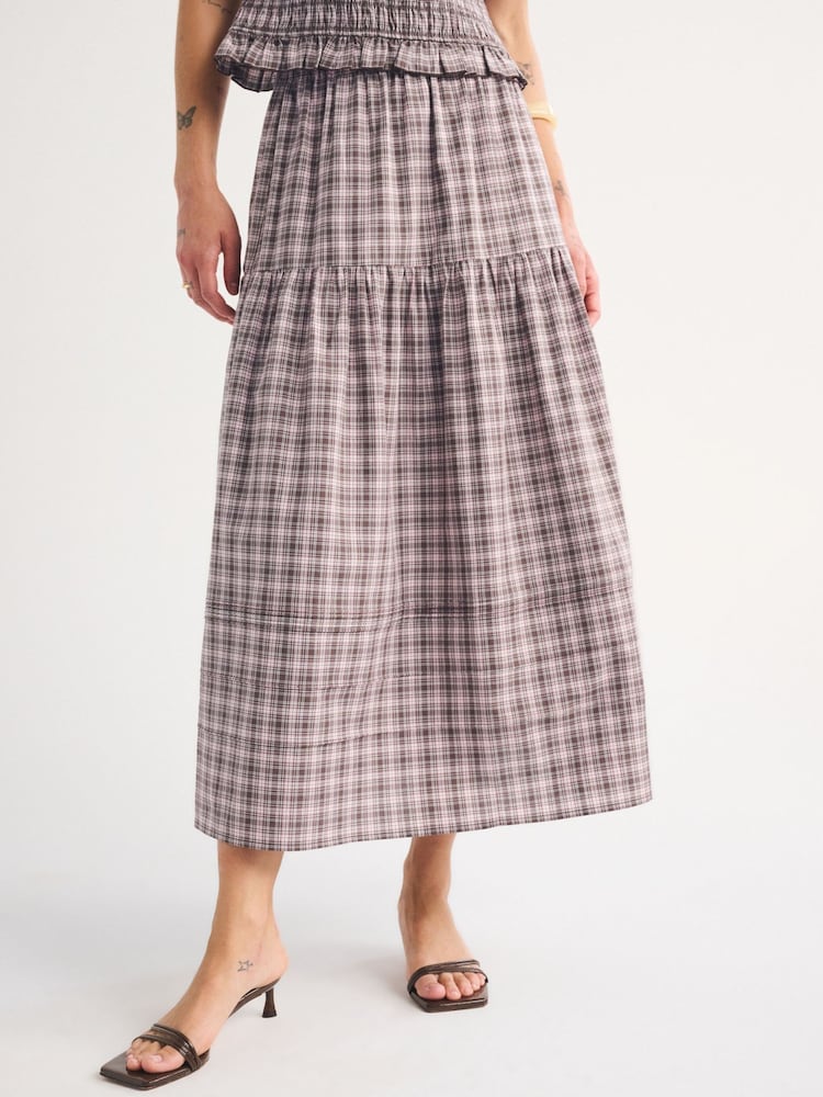Abercrombie & Fitch Brown Flowy Check Cotton Maxi Skirt - Image 2 of 5