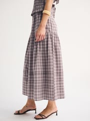 Abercrombie & Fitch Brown Flowy Check Cotton Maxi Skirt - Image 3 of 5
