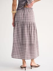 Abercrombie & Fitch Brown Flowy Check Cotton Maxi Skirt - Image 4 of 5