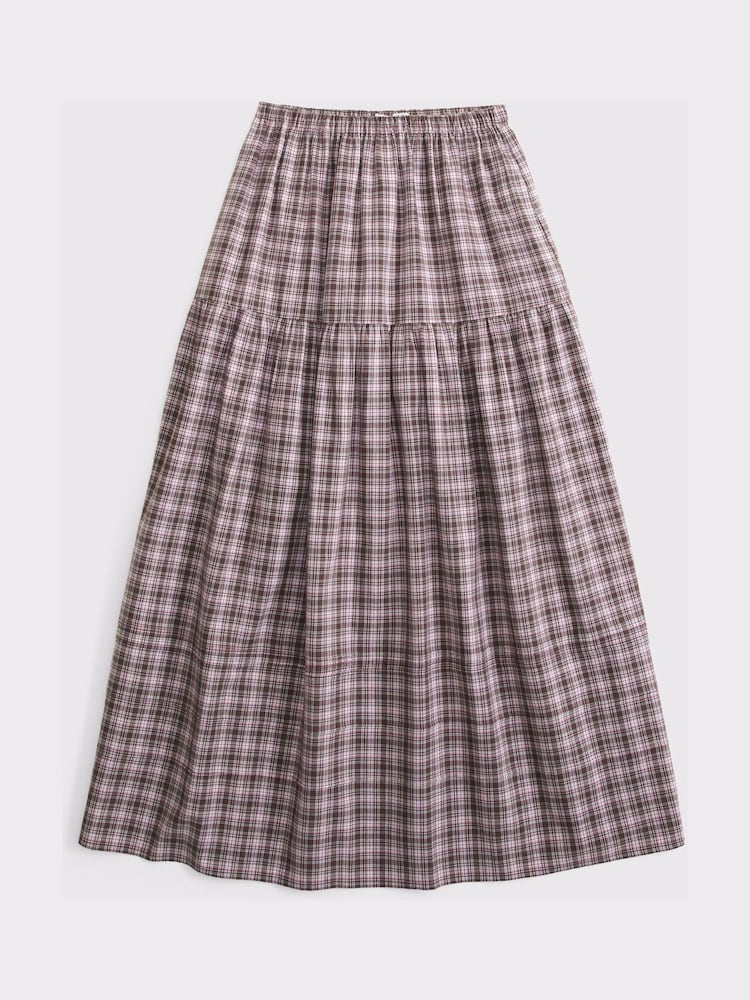 Abercrombie & Fitch Brown Flowy Check Cotton Maxi Skirt - Image 5 of 5