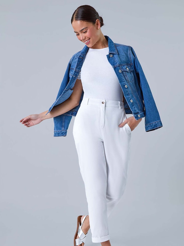 Roman White Cotton Blend Stretch Chino Trousers - Image 2 of 5