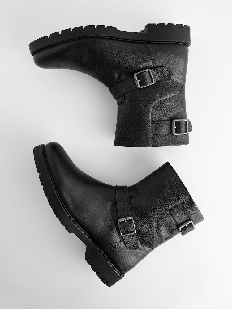 Black Leather Biker Boots - Image 3 of 5