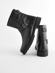 Black Leather Biker Boots - Image 4 of 5
