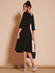 Jolie Moi Black 3/4 Sleeve Fold Neck Midi Dress - Image 2 of 6