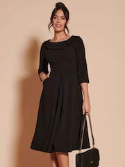 Jolie Moi Black 3/4 Sleeve Fold Neck Midi Dress - Image 5 of 6