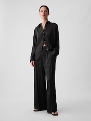 Gap Black Pleated Satin Oversized Shirt - Image 3 of 4