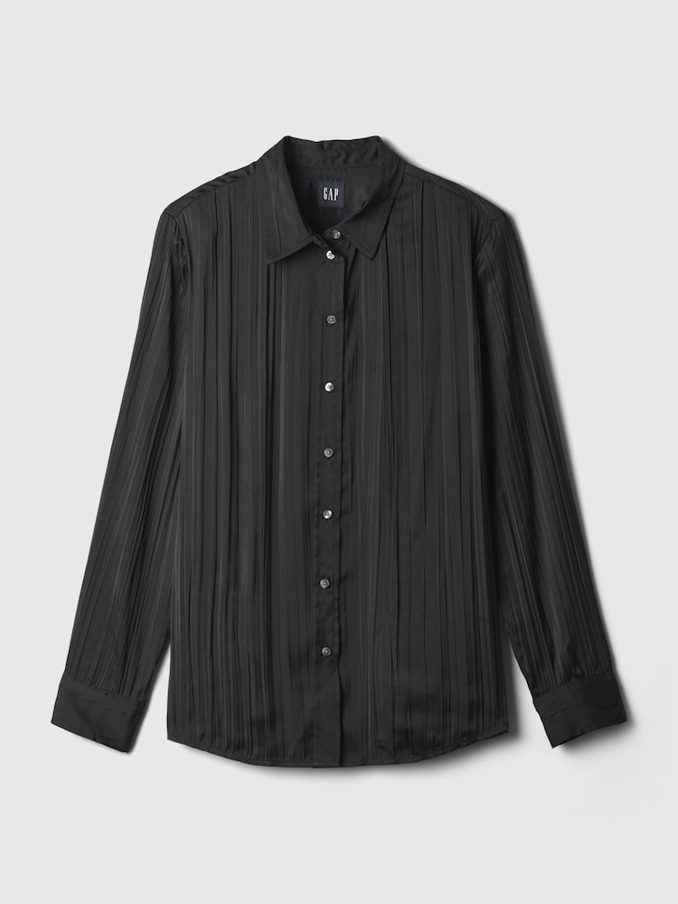 Gap Black Pleated Satin Oversized Shirt - Image 4 of 4 Gap Black Pleated Satin Oversized Shirt - Image 4 of 4