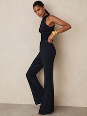 Reiss Navy Gabi Petite Flared Suit Trousers - Image 1 of 8