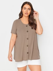 Yours Curve Brown Button Front Ribbed Tunics - Image 1 of 5