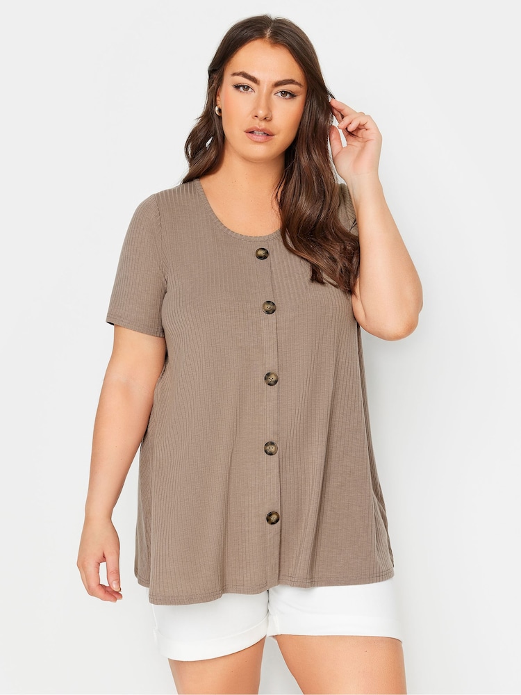 Yours Curve Brown Button Front Ribbed Tunics - Image 1 of 5