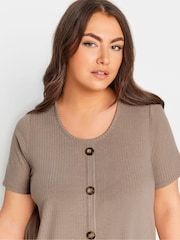 Yours Curve Brown Button Front Ribbed Tunics - Image 4 of 5