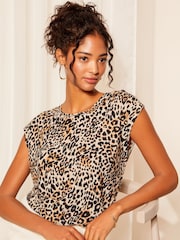 Friends Like These Brown Animal Woven Lightweight Printed Shorts Sleeve Crew Neck T-Shirt - Image 1 of 4
