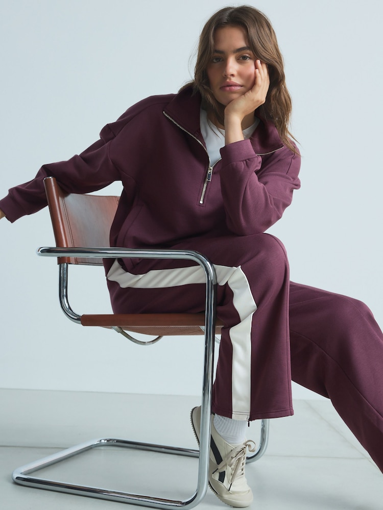Berry Red Modal Blend Side Stripe Joggers - Image 1 of 9