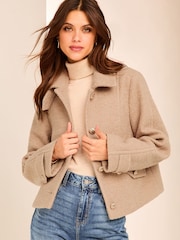 Lipsy Nude Adjustable Tab Funnel Neck Jacket - Image 1 of 6