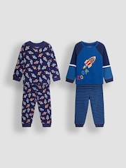 JoJo Maman Bébé Cobalt Rocket Jersey Pyjamas 2 Pack - Image 1 of 9