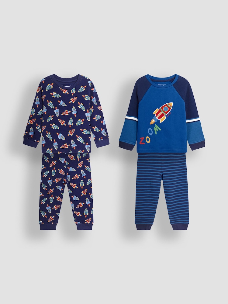 JoJo Maman Bébé Cobalt Rocket Jersey Pyjamas 2 Pack - Image 1 of 9