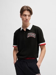 HUGO Varisty Logo Sport Relaxed Fit Black Polo Shirt - Image 1 of 4