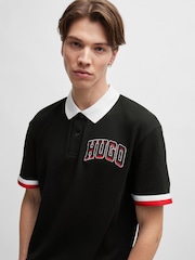 HUGO Varisty Logo Sport Relaxed Fit Black Polo Shirt - Image 3 of 4