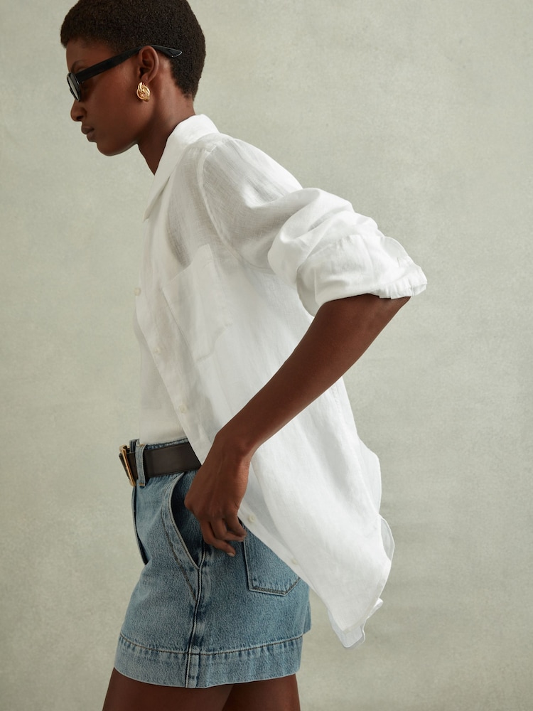 Reiss White Belle Linen Button-Through Shirt - Image 1 of 5