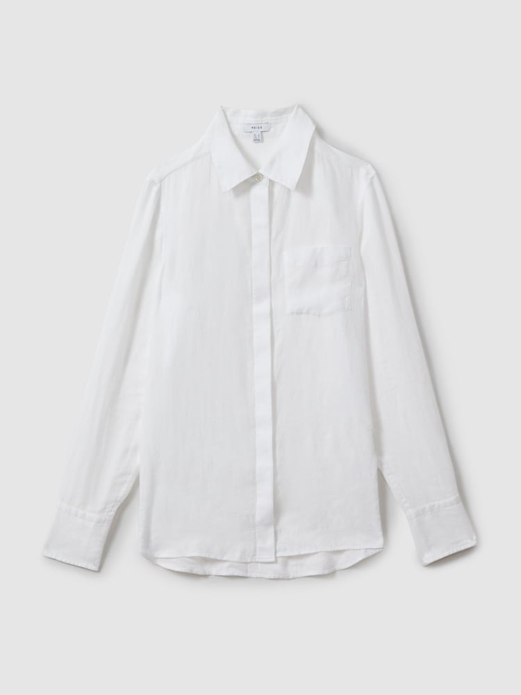 Reiss White Belle Linen Button-Through Shirt - Image 2 of 5