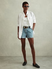 Reiss White Belle Linen Button-Through Shirt - Image 3 of 5