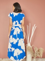 Mela Blue Blossom Print Wrap Midi Dress With Dipped Hem - Image 5 of 6
