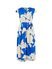 Mela Blue Blossom Print Wrap Midi Dress With Dipped Hem - Image 6 of 6