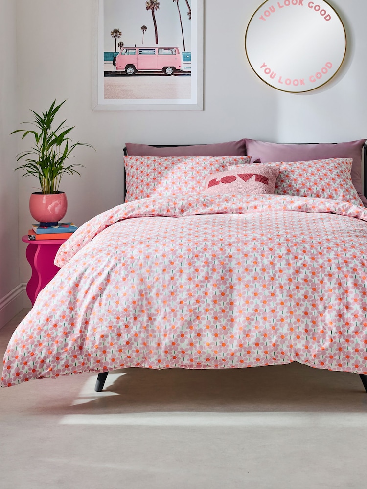 Novogratz Pink Delphine Flower 100% Cotton Duvet Cover and Pillowcase Set - Image 1 of 4