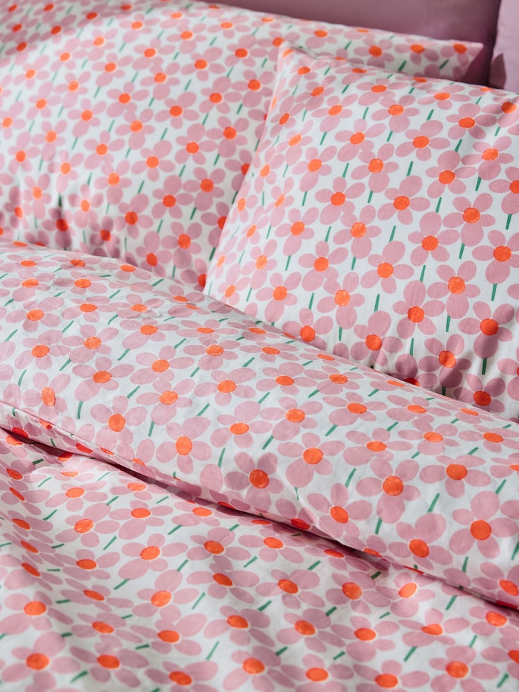 Novogratz Pink Delphine Flower 100% Cotton Duvet Cover and Pillowcase Set - Image 2 of 4