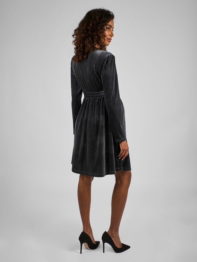 JoJo Maman Bébé Charcoal Sparkle V-Neck Maternity Mini Dress - Image 2 of 5 JoJo Maman Bébé Charcoal Sparkle V-Neck Maternity Mini Dress - Image 2 of 5