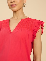 White Stuff Orange 100% Cotton Tessa Woven Frill Top - Image 4 of 7
