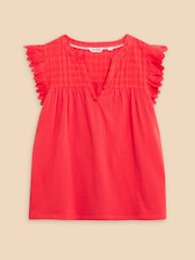 White Stuff Orange 100% Cotton Tessa Woven Frill Top - Image 5 of 7