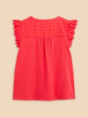 White Stuff Orange 100% Cotton Tessa Woven Frill Top - Image 6 of 7