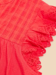 White Stuff Orange 100% Cotton Tessa Woven Frill Top - Image 7 of 7