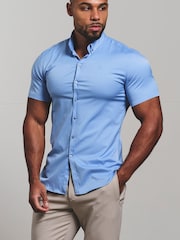 Tailored Athlete Mid Blue Muscle Fit Short Sleeve Signature Shirt - Image 1 of 6