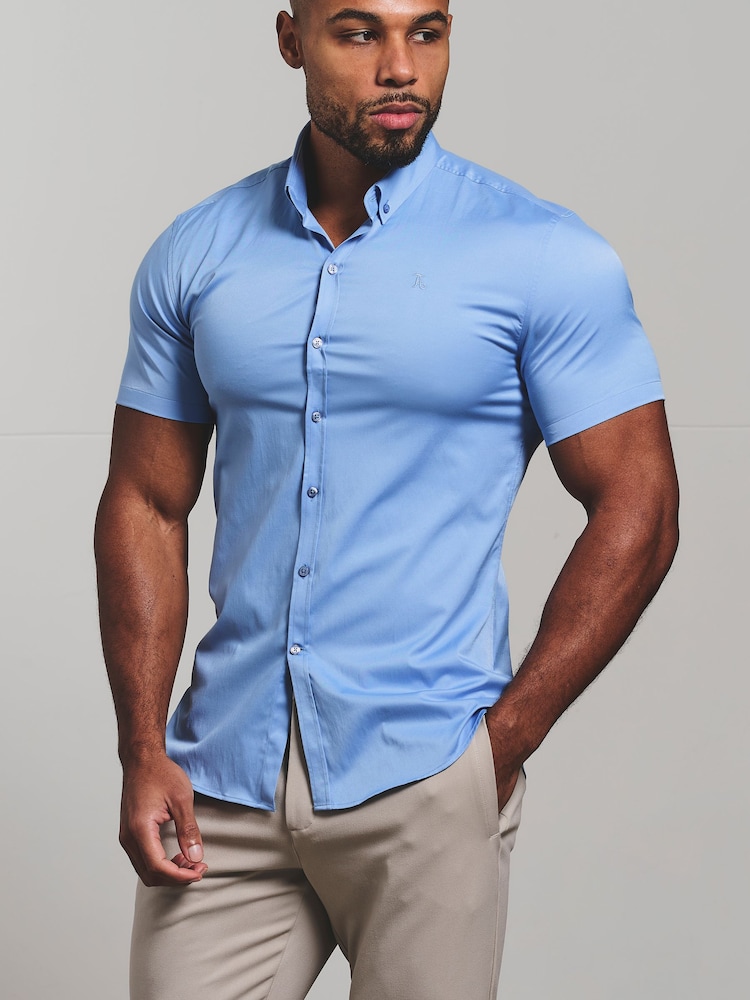 Tailored Athlete Mid Blue Muscle Fit Short Sleeve Signature Shirt - Image 1 of 6 Tailored Athlete Mid Blue Muscle Fit Short Sleeve Signature Shirt - Image 1 of 6