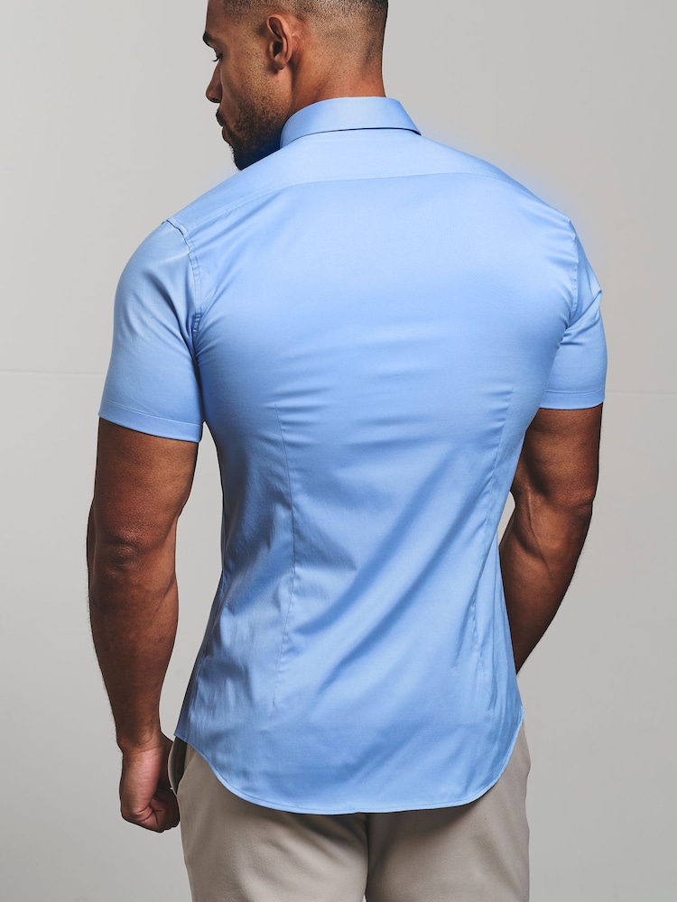 Tailored Athlete Mid Blue Muscle Fit Short Sleeve Signature Shirt - Image 2 of 6 Tailored Athlete Mid Blue Muscle Fit Short Sleeve Signature Shirt - Image 2 of 6