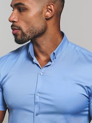 Tailored Athlete Mid Blue Muscle Fit Short Sleeve Signature Shirt - Image 6 of 6