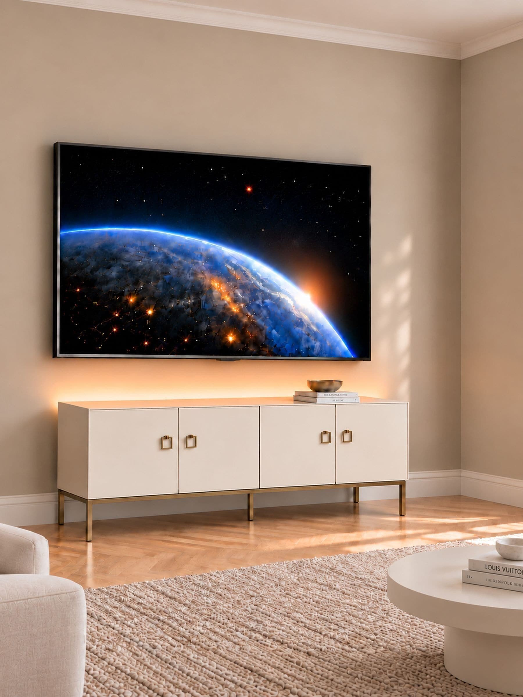 Frank Olsen Unisex Antique White Lyra Four Door Smart Tv Cabinet