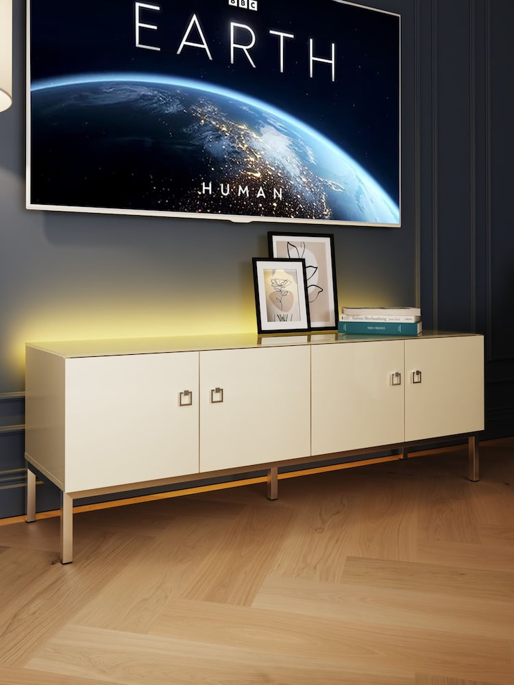 Frank Olsen Antique White Lyra Four Door SMART TV Cabinet - Image 1 of 11
