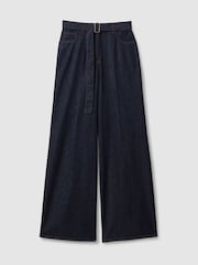 Reiss Dark Blue Luca Petite Belted Wide Leg Jeans - Image 2 of 7
