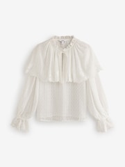 Ivory Sheer Cape Tie Neck Embroidered Blouse - Image 5 of 6