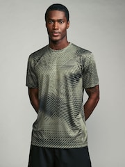 Khaki Green Active Gym Printed Training T-Shirt - Image 1 of 8