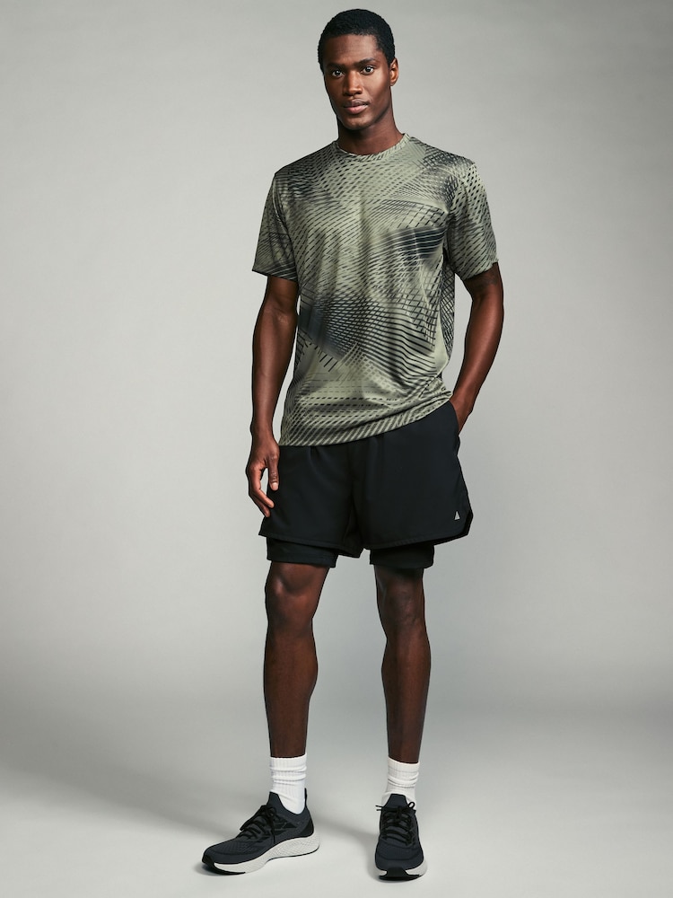 Khaki Green Active Gym Printed Training T-Shirt - Image 2 of 8