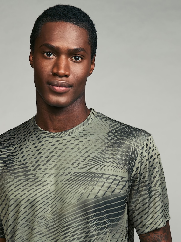 Khaki Green Active Gym Printed Training T-Shirt - Image 4 of 8